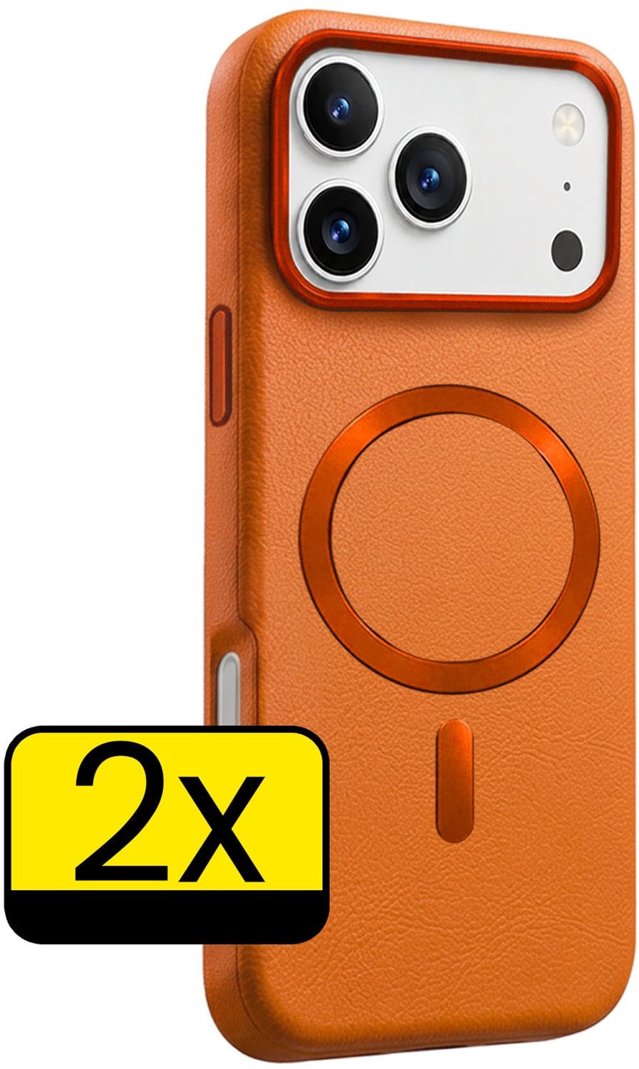 Hoesje - 2 Stuks - Geschikt voor Apple iPhone 18 Pro - Magsafe Compatible - Leer Look - Sterk & Shockproof - Back Cover - Shock Proof Case - Telefoon Hoes - Telefoonhoesjes - Oranje