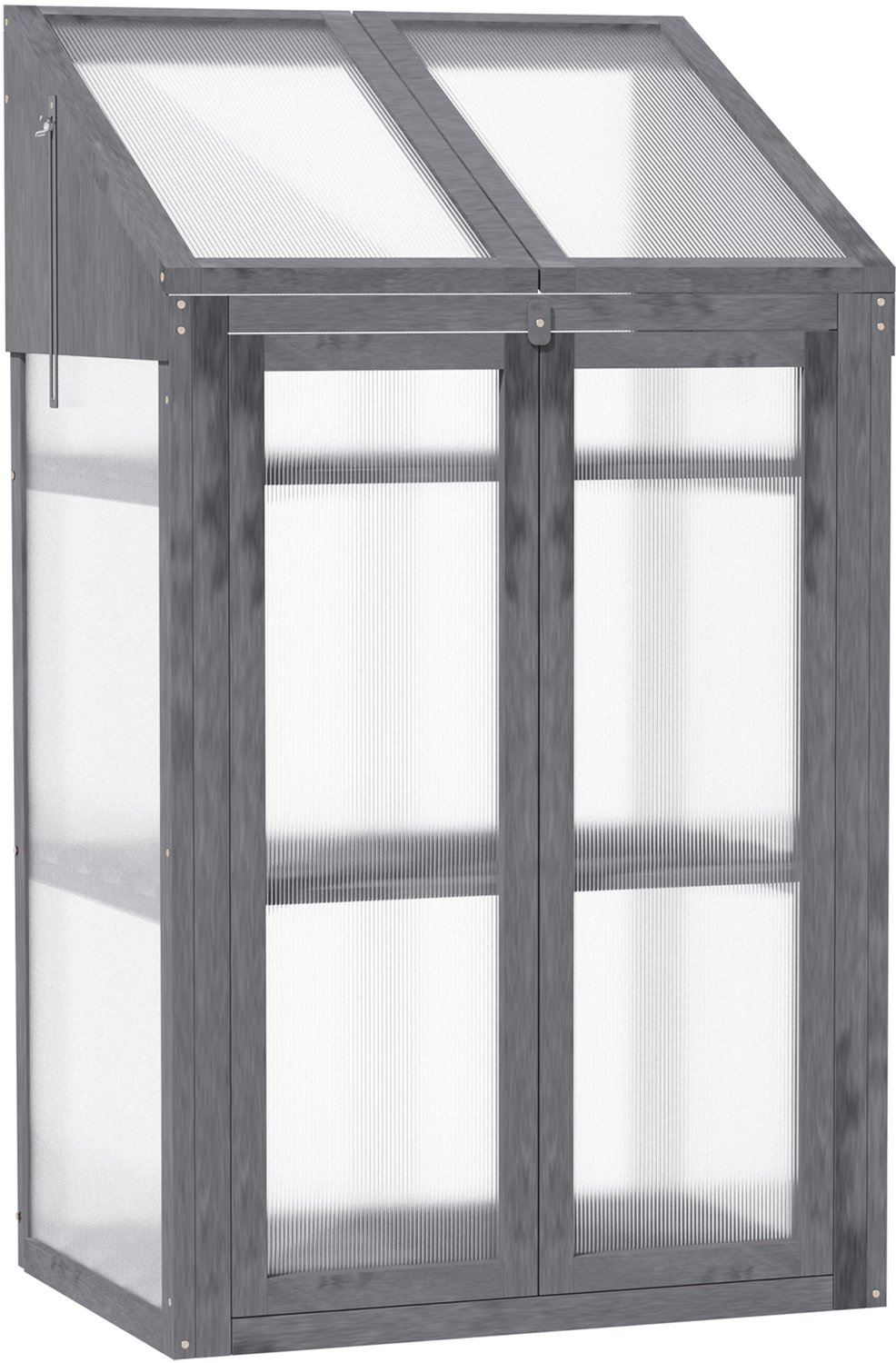 Sunona Kweekkas - Met 3 planken, openslaande ramen en dubbele deur - 70 x 50 x 120 cm - Grijs