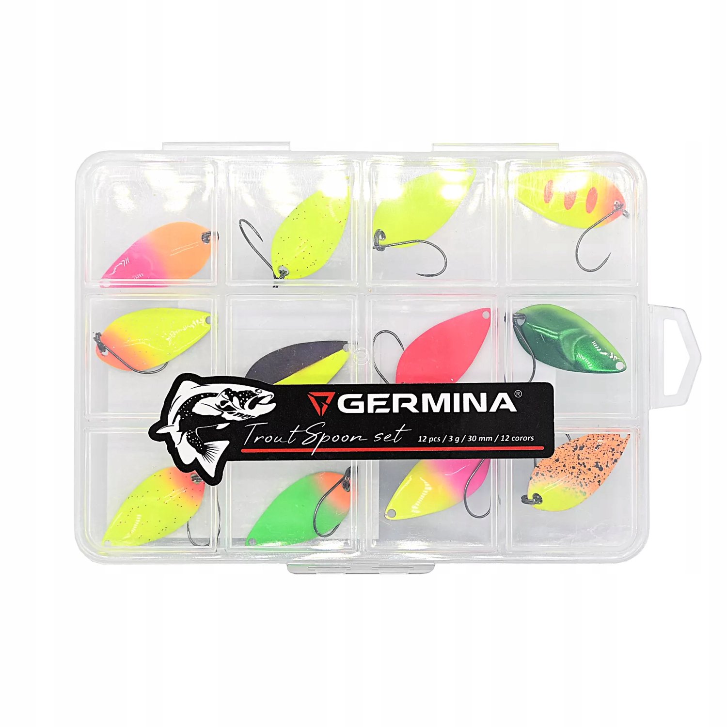 GERMINA Trout Spoon Set: 12x 3g Wobbler Lures + Tackle Box
