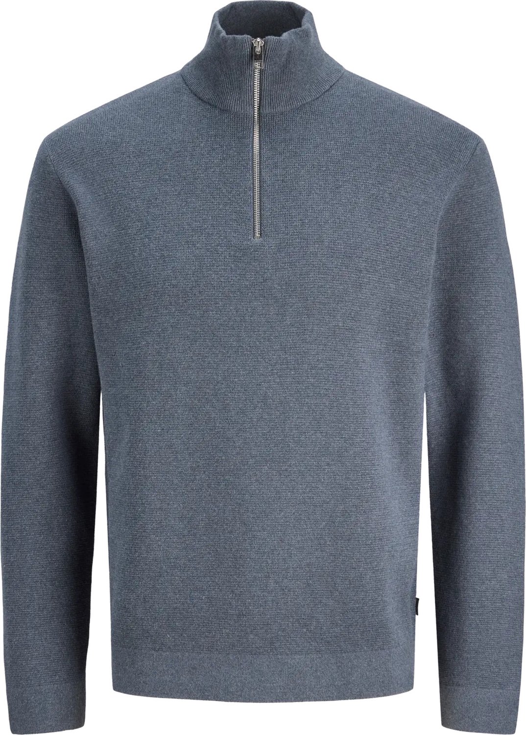 JACK & JONES Milano stitch knit half zip regular fit - heren pullover katoen met opstaande boord met rits - blauw (turbulence melange)