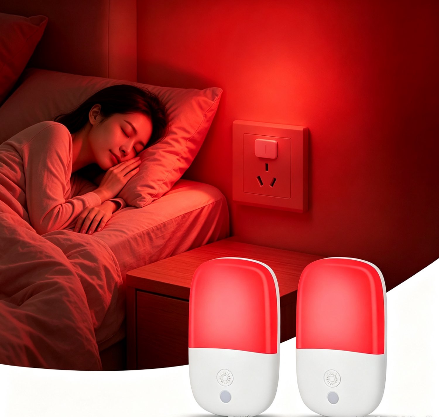 2 stuks 670nm rood nachtlampje met schemersensor, slaapvriendelijk licht voor babykamer, slaapkamer en badkamer [Energieklasse A+]