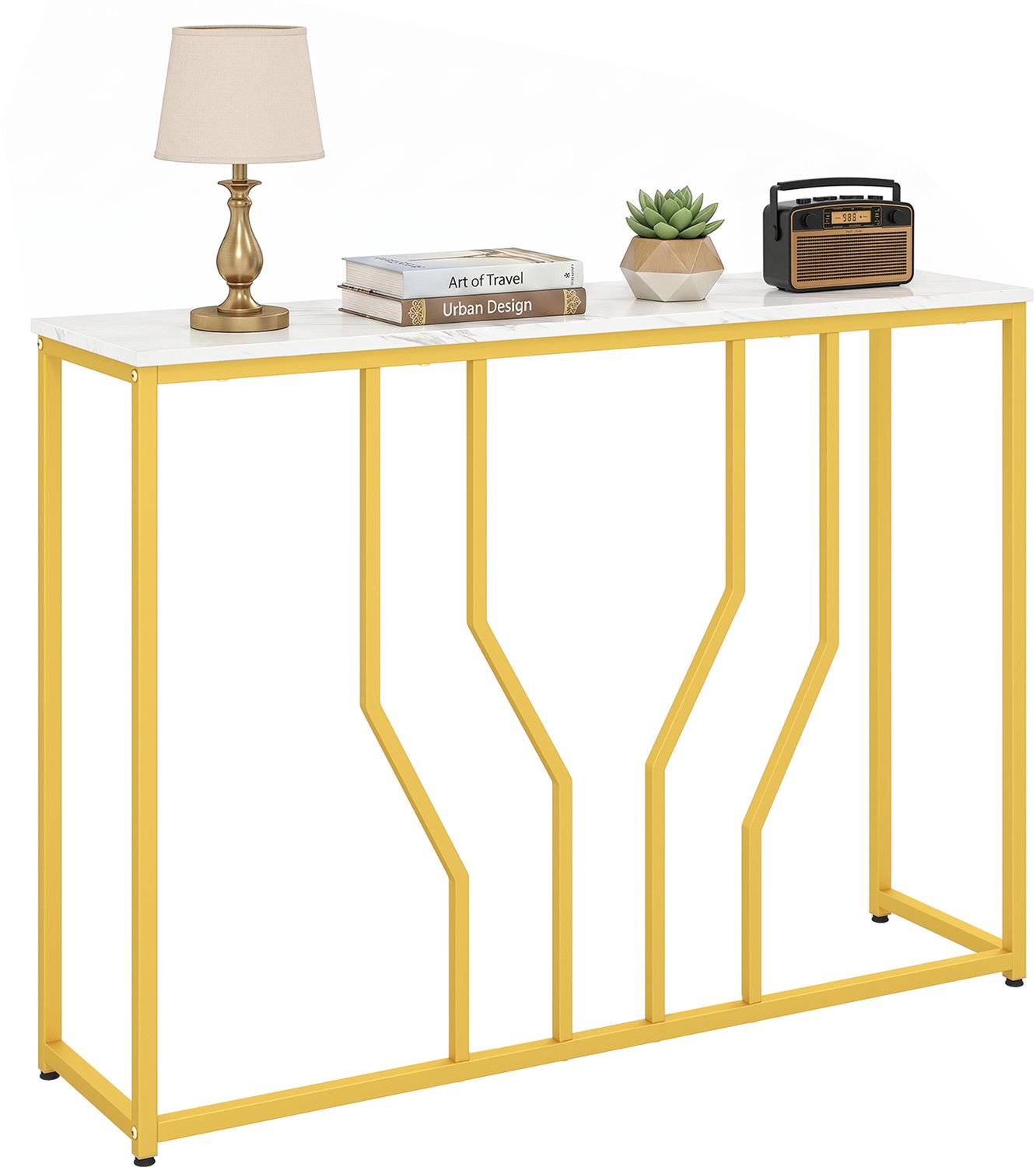 Costway Smalle consoletafel van metaal, 110 x 30 x 80 cm (wit) Wit + Goud