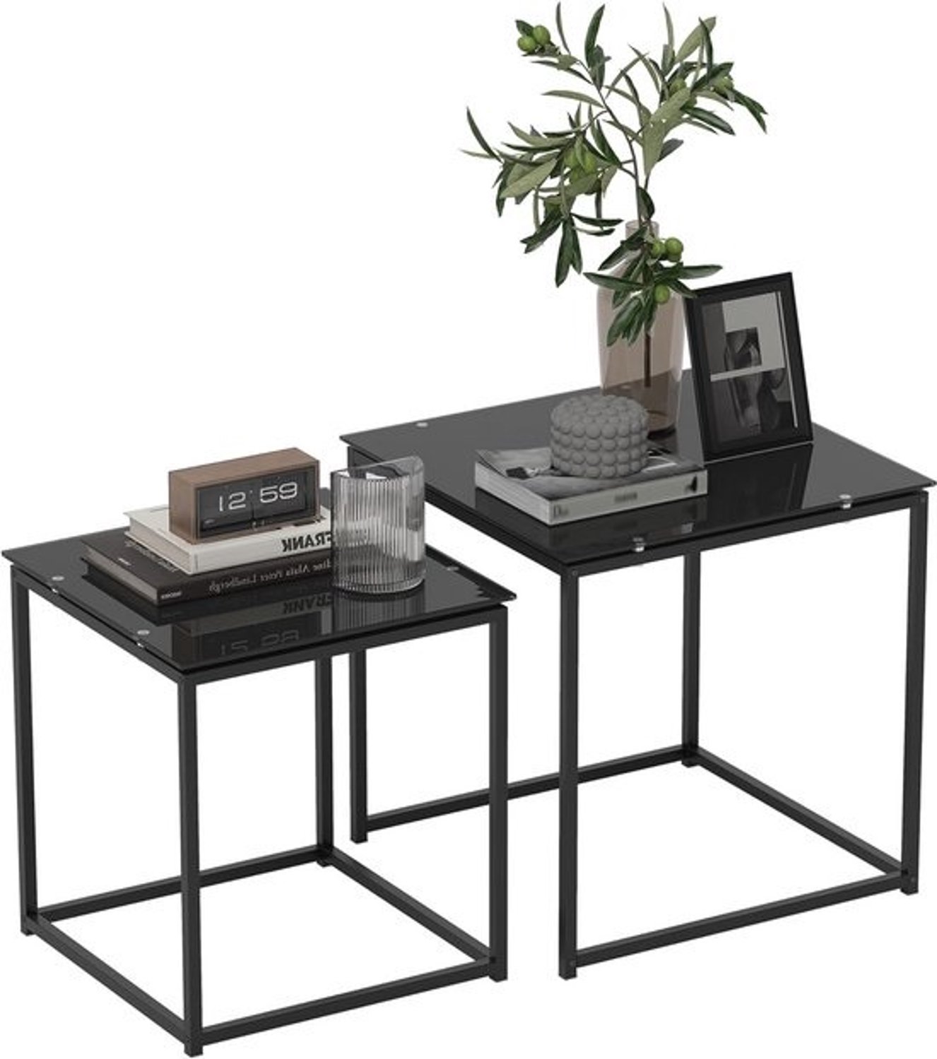 Set van 2 elegante bijzettafels met glazen blad - modern design