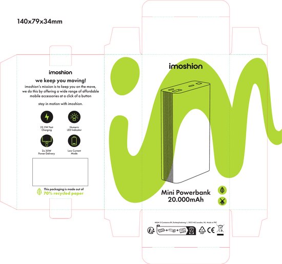 imoshion® Powerbank 20000 mAh - 30W Ultra Snellader - 4x Smartphone Opladen - USB C / USB A - Powerbanks - Universeel - Quick Charge 3.0 en Power Delivery — cadeau in Telefoon & Tablet - foto 8