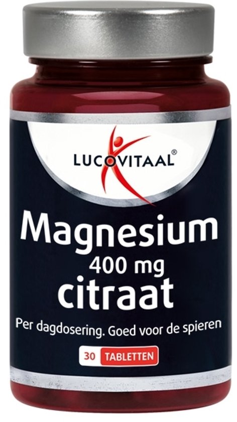 Fles met magnesium citraat 400 mg, 30 tabletten. Lucovitaal.