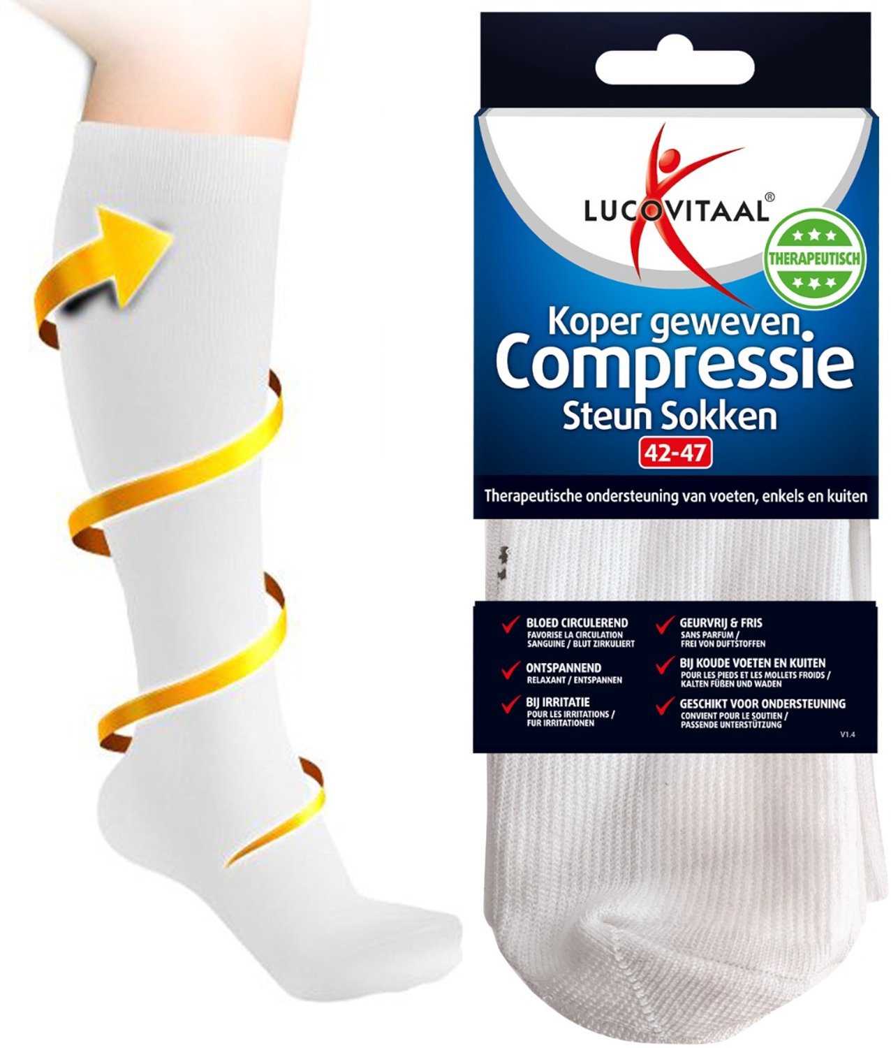 Bol.com Lucovitaal Koper Geweven Compressie Steun Kousen (Wit) maat 42-47 aanbieding