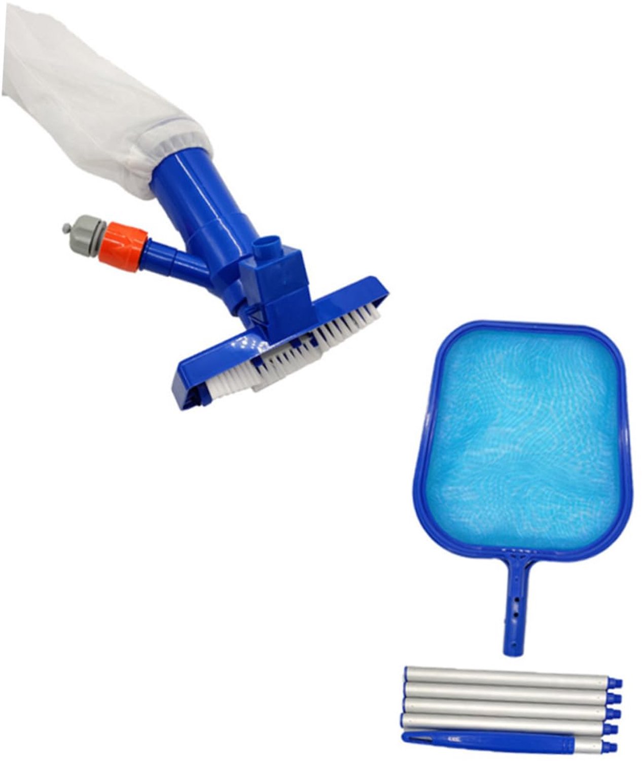 Famanu - Zwembad Schoonmaakset - Verwijderen van bladeren en vuil - Inclusief verlengbare steel - Blauw 1 stuk