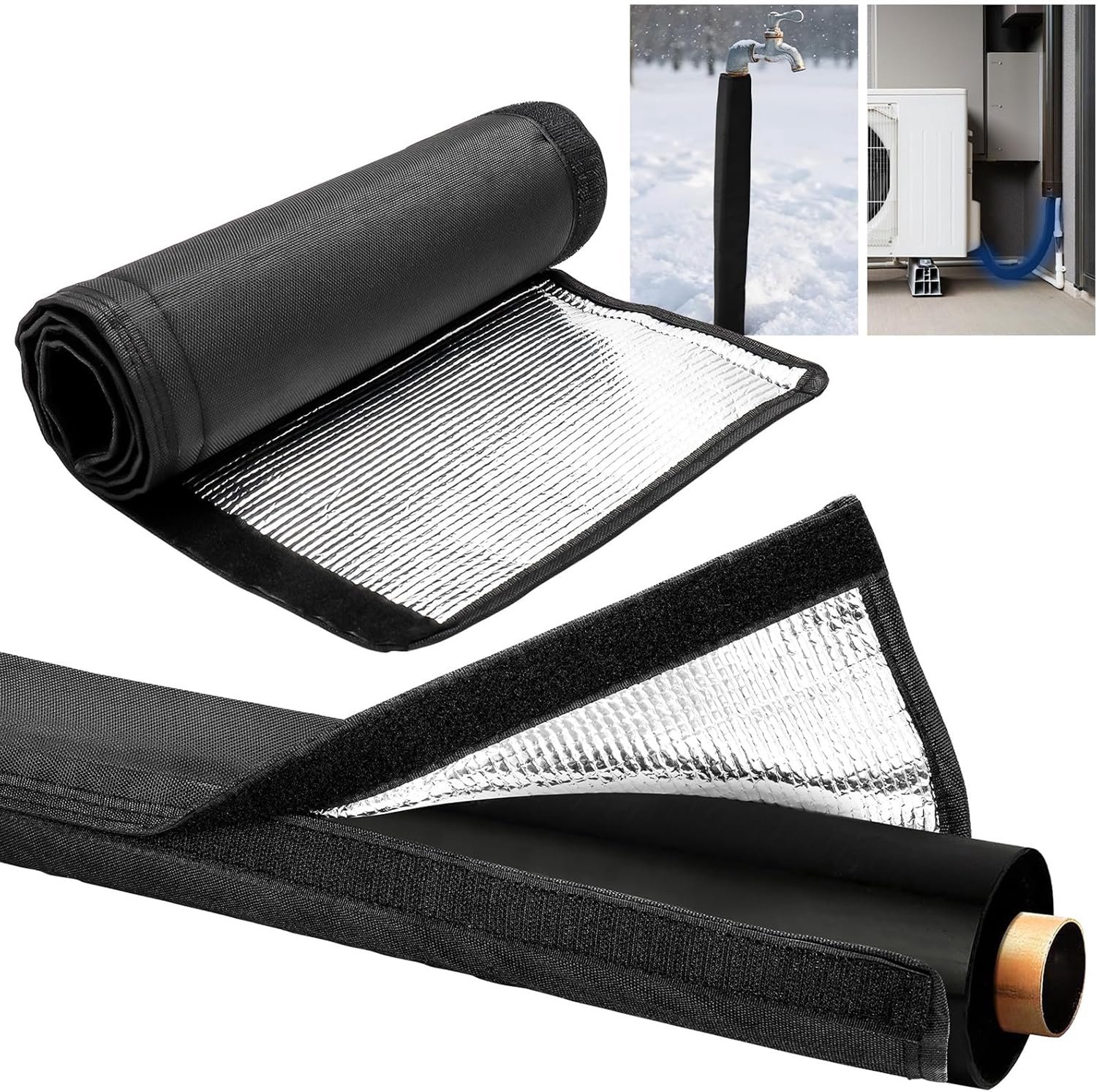 Beschermhoes voor airconditioningleidingen – Oxford stof – 183 × 26 cm – Waterdicht en zonbestendig – Beschermt tegen vorst en condens – Voor buiten – Zwart