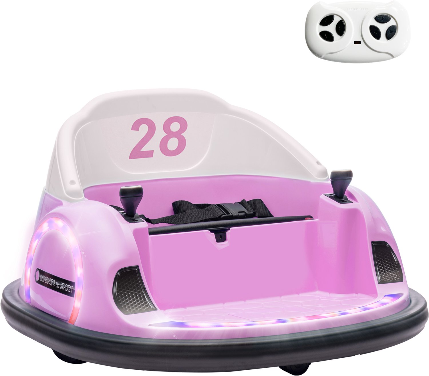 Playon Elektrische botsauto voor kinderen - 360° draaibaar - Met afstandsbediening, muziek en ledverlichting - 66,5 x 64,5 x 39 cm - Roze