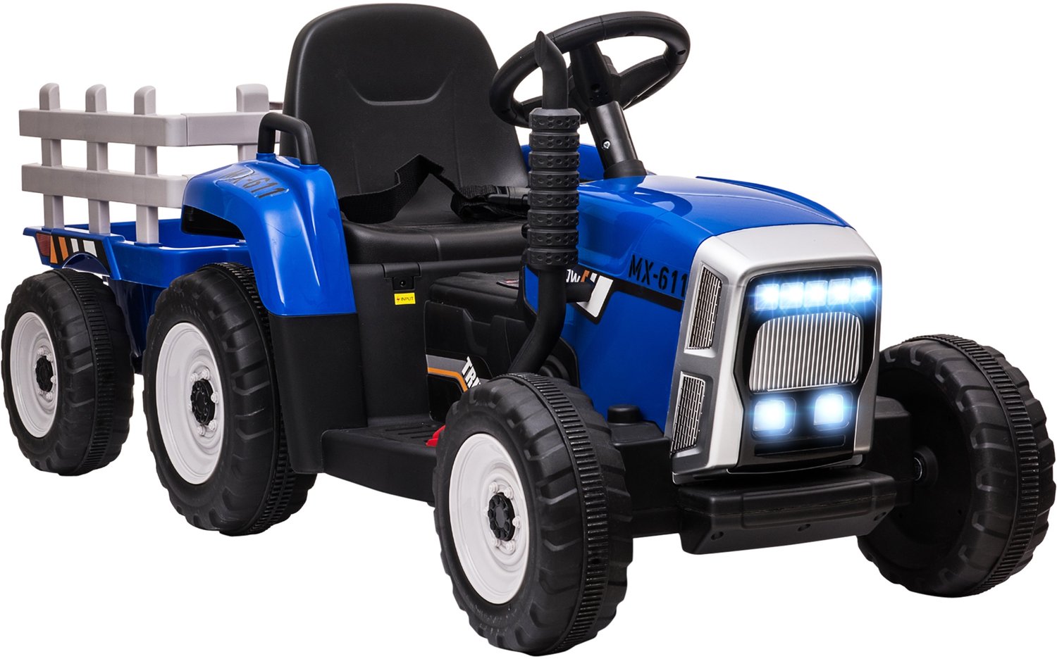Homona Elektrische kindertraktor met aanhanger - Met afstandsbediening, verlichting en muziek - 136,5 x 50 x 52,5 cm - Blauw