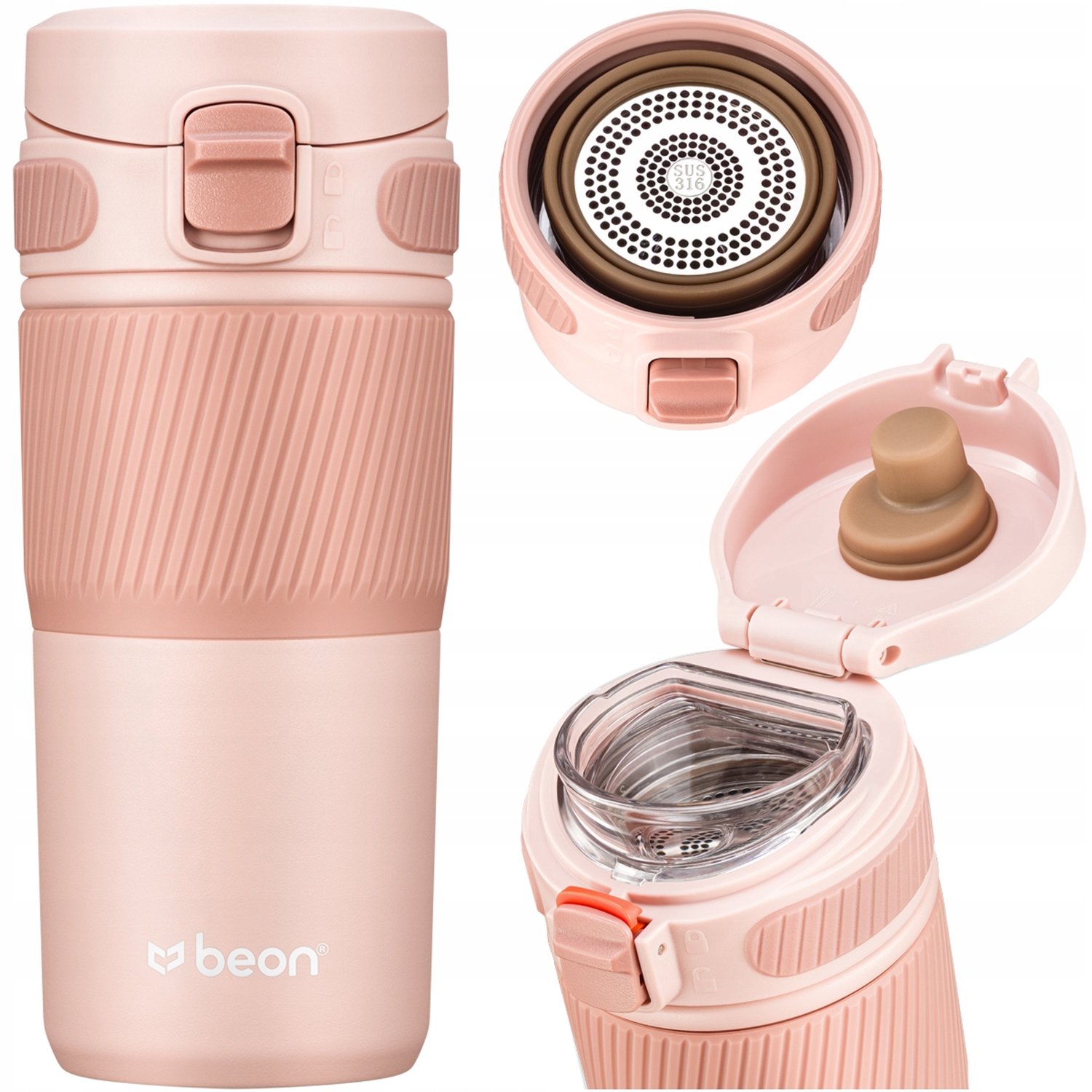 Beon Origo Thermosbeker 450ml - Lekvrij & Antislip - Roze