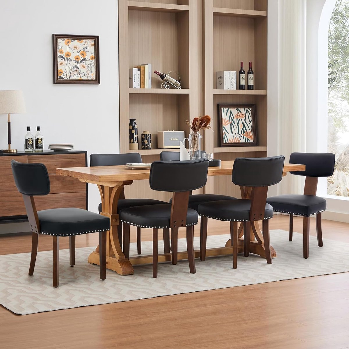 Eetkamerstoelen Set van 6 - Zwart Linnen Stoelen Hout & Nagels 120kg