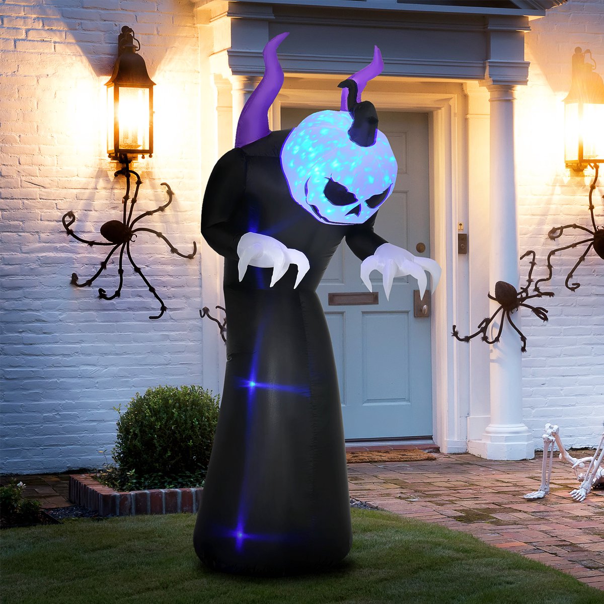 TEKROA® Opblaasbare pompoenhoofddecoratie voor Halloween - met blauwe LED - 88 x 79 x 210 cm -Halloween - Halloween decoratie - Halloween versiering