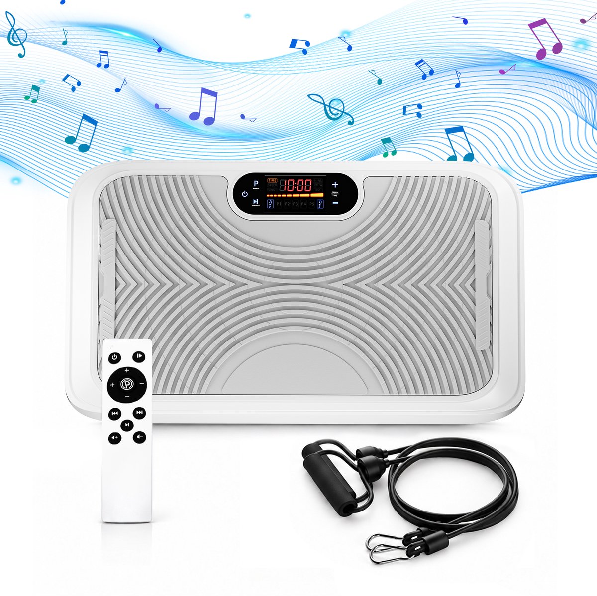 PULSE360 Trilplaat- Trilplaat fitness - Inclusief weerstandsbanden - 5 trainingsprogramma's - 99 snelheidniveaus - Met bluetooth muziek Vetverbrandingsapparaat met bewegingsgevoelige start-/stopfunctie Thuis Fitness -Wit