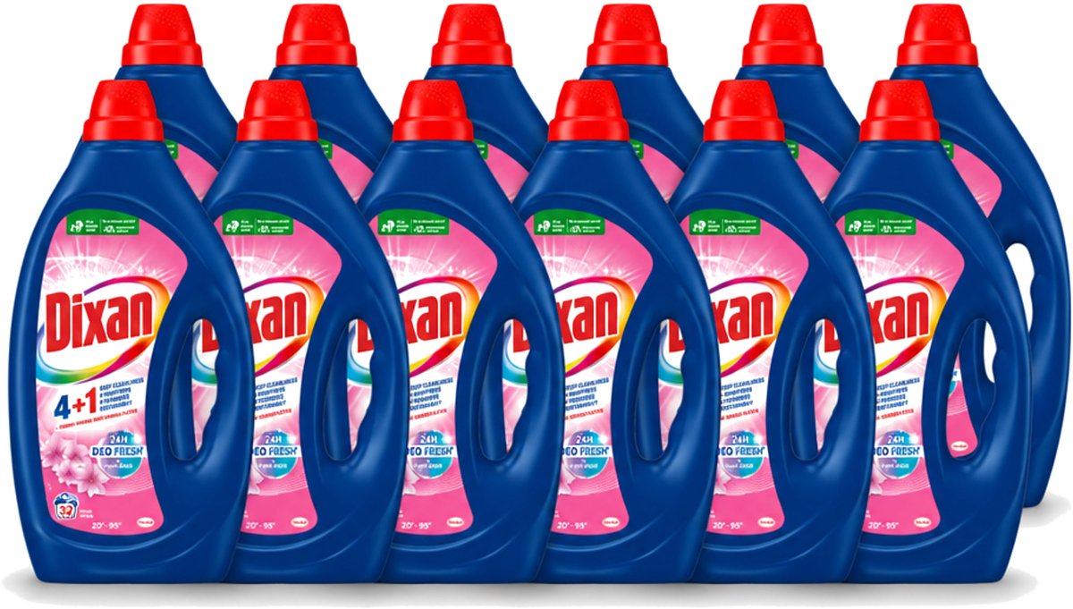 12 x Dixan - Vloeibaar wasmiddel - Fresh Pink - 32 wasbeurten - Voordeelverpakking - 12 stuks