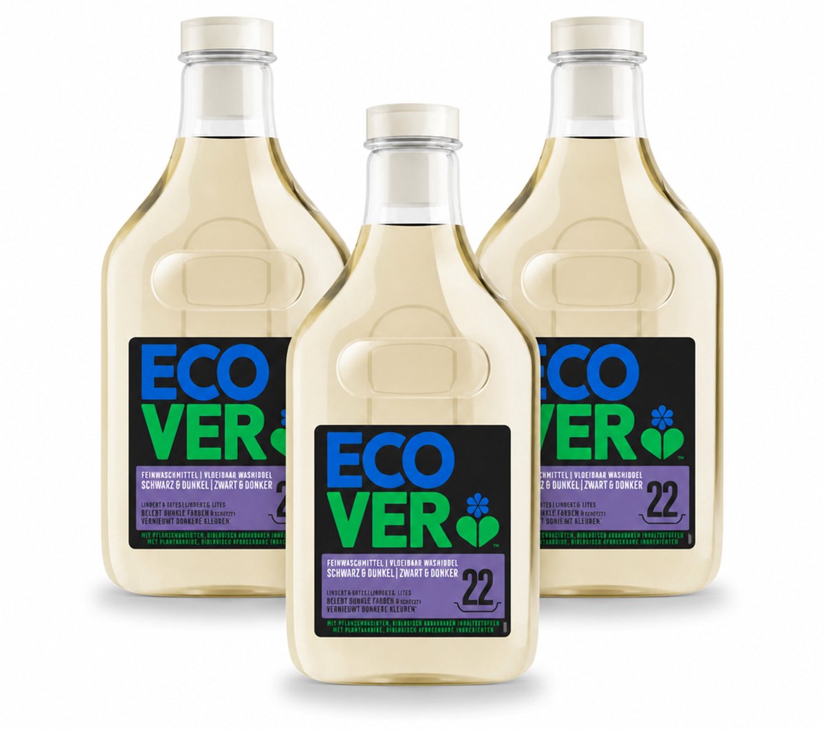 3 x Ecover - Vloeibaar wasmiddel - Zwart & Donker - 1 liter - 22 wasbeurten - Voordeelverpakking - 3 stuks