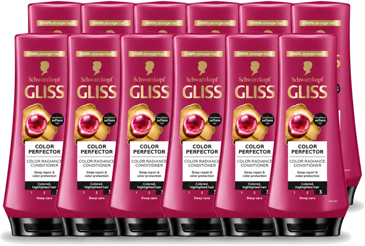 12 x Gliss - Hair Repair - Conditioner voor Kleurbehoud en Glans - 200 ml - Voordeelverpakking - 12 stuks