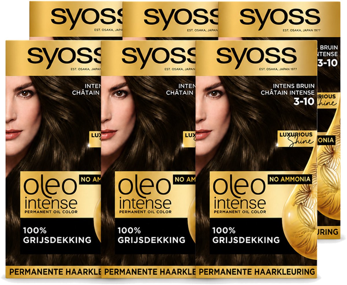 6 x SYOSS - Oleo Intense 3-10 - Haarverf - Permanente Haarkleuring - Intense Bruin - Langdurige Kleur - Voordeelverpakking - 6 stuks