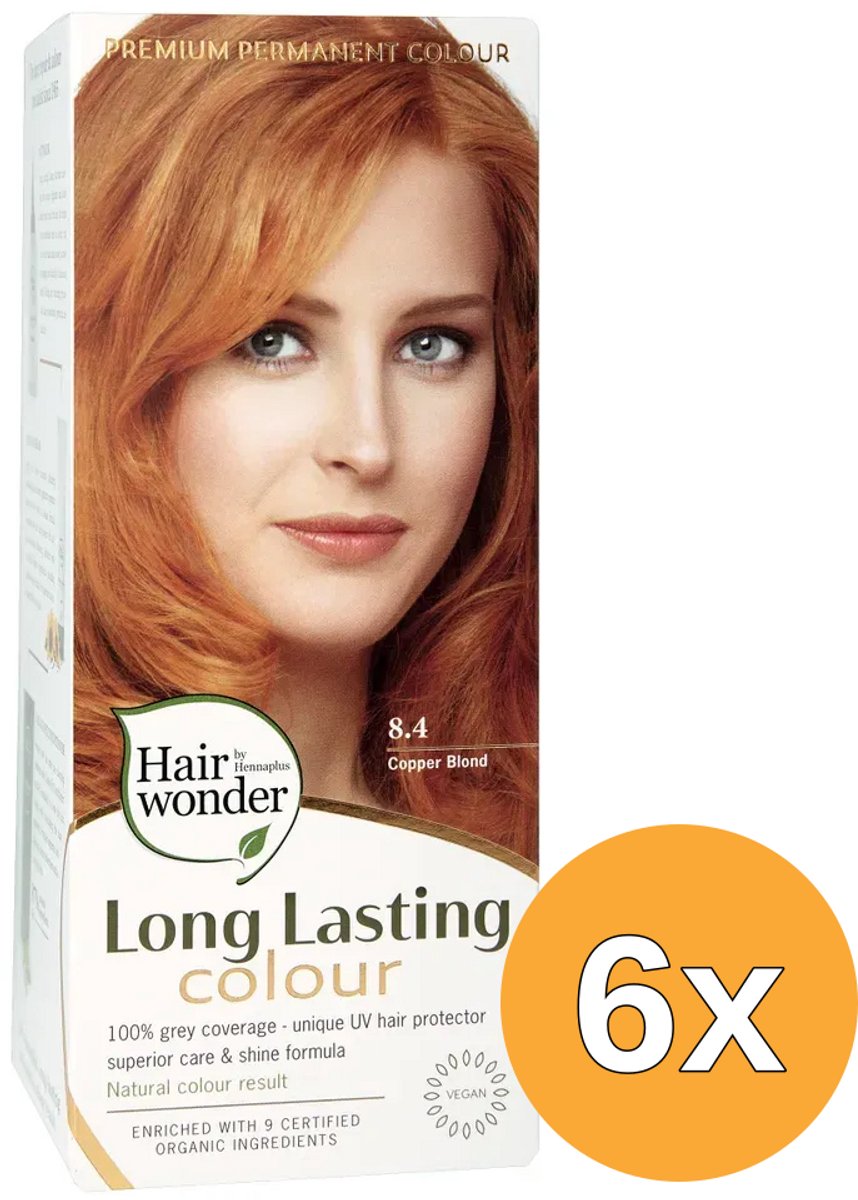 6x Hairwonder Long Lasting Colour 8.4 Copper Blond (100 ml)