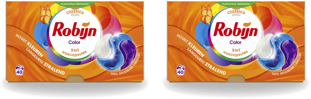 2 x Robijn - 3-in-1 Color - Wascapsules - 40 Wasbeurten - Voordeelverpakking - 2 stuks