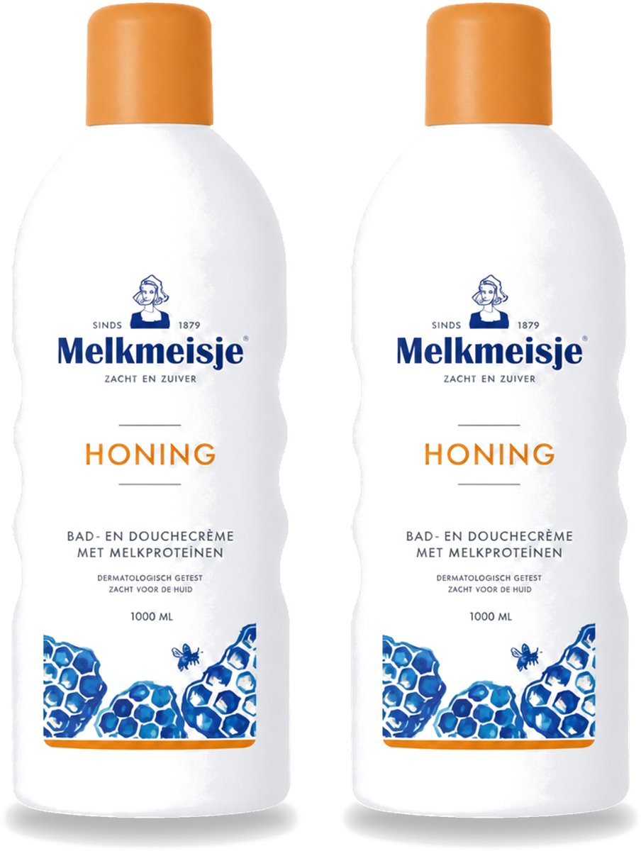 2 x Melkmeisje – Bad & Douche – Honing – 1000 ml - Voordeelverpakking - 2 stuks