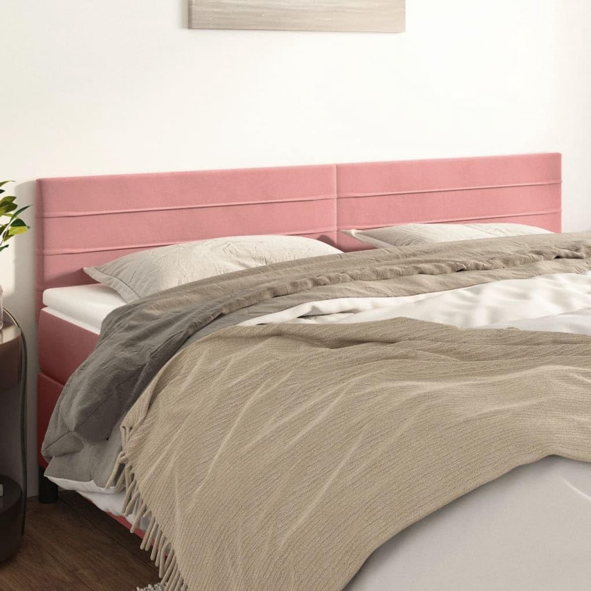 Hoofdeinde bed roze 180 x 5 x 78 / 88 cm in hoogte verstelbaar, houten poten, zacht velours, uitstekende rugsteun, eenvoudige installatie, geschikt voor slaapkamer