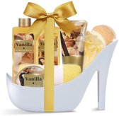 Spa Luxetique - Wellness Verwenpakket Vrouw in Witte Pump - Vanilla Gold - Geschenkset Vrouwen - Wellness bath - Verjaardag Cadeau Vrouw, Moeder, Mama, Zus, Vriendin, Oma, Juf - Cadeaupakket voor haar - Grappige Cadeautjes Dames