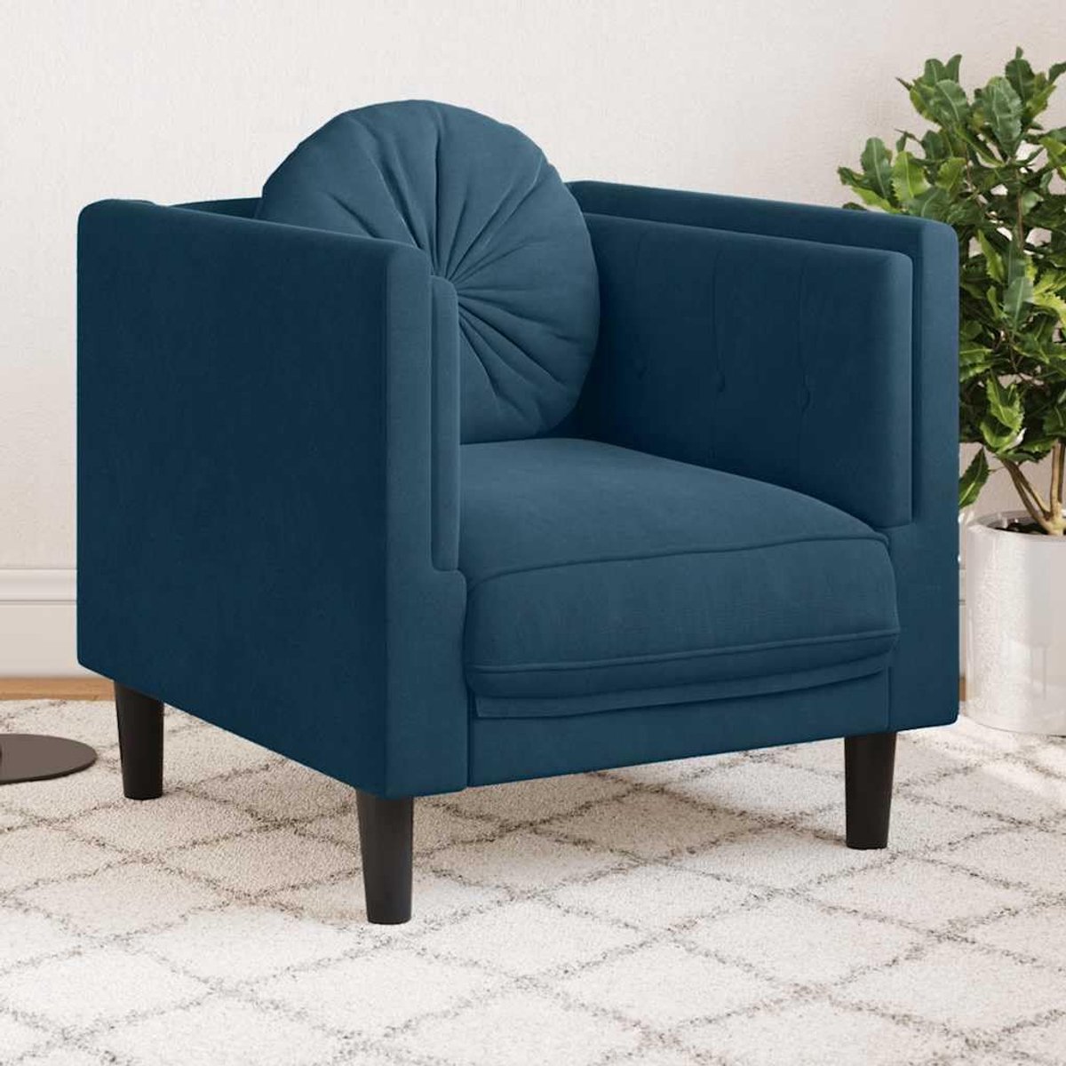 Fauteuil velours met blauw fluweel, gestoffeerde stoel velours voor woonkamer met dik gevoerde zitting en rugleuning, zachte fluwelen stof, stabiele poten, modern design