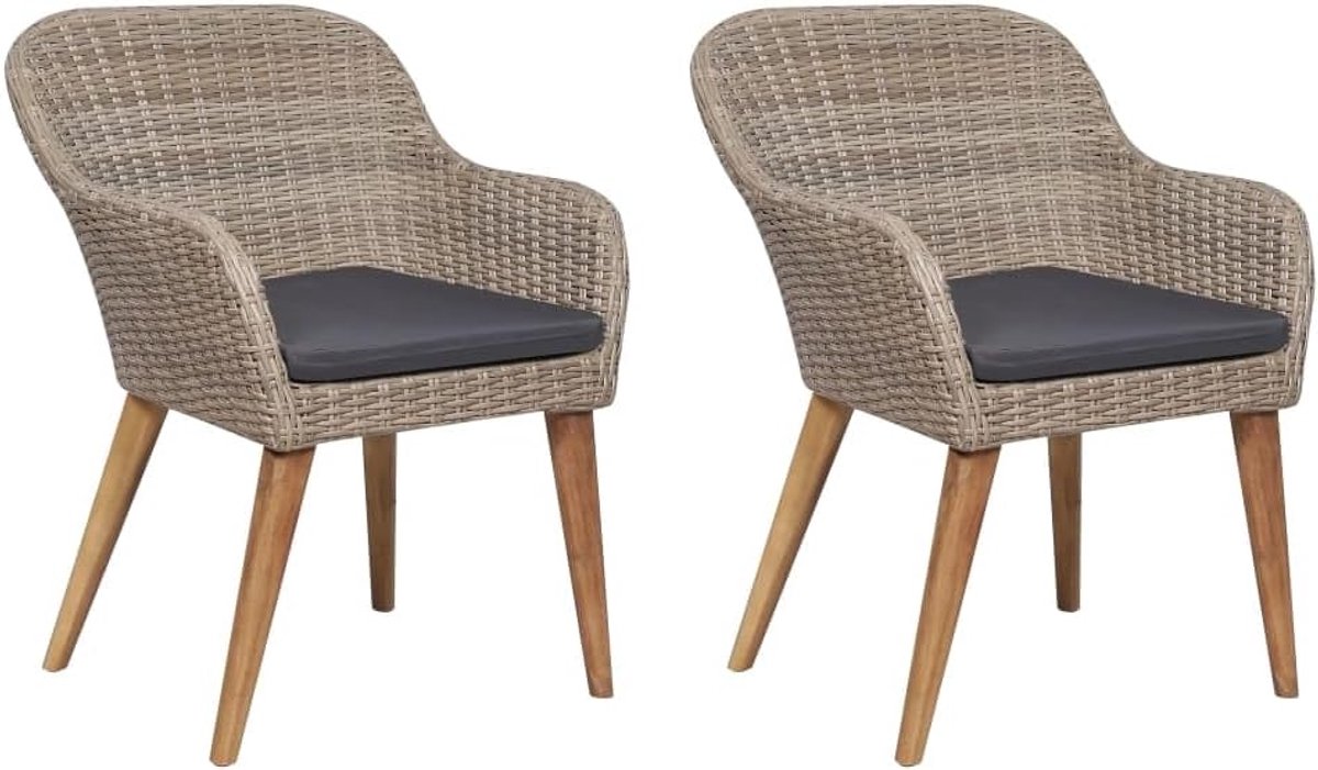 2 stuks tuinstoelen met kussens van bruin polyrotan, stijlvolle eetkamerstoelen met afneembare kussenslopen voor terras en balkon, weerbestendig stalen frame