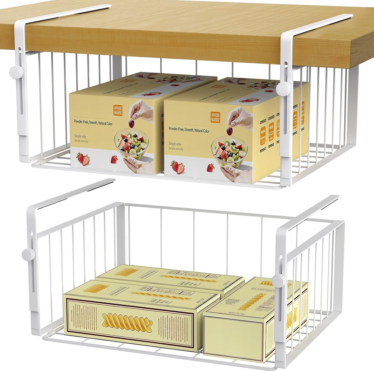 2 stuks hangmand, opbergmand, metalen mand, onder plank, organizer, mand, hangende planken voor keuken, kantoor, badkamer (wit)
