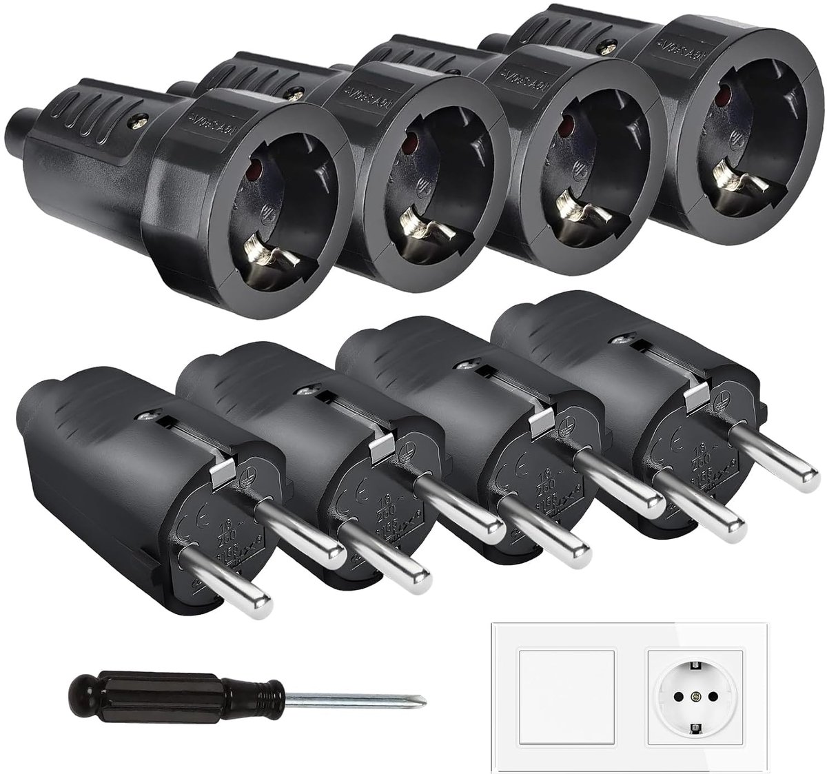 8 pieces Schuko Plug Coupling, Grounded Plug, Flame Retardant IP20 Power Plug, Grounded Contact Set, Europe Schuko - ShopVlot