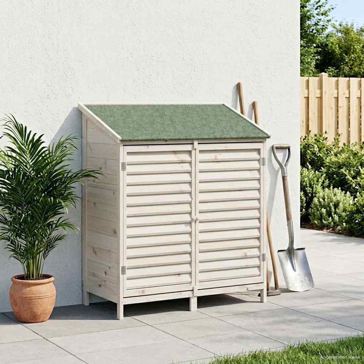Tuinschuur van massief sparrenhout, 106 x 56 x 113,5 cm, weerbestendige gereedschapskast voor tuin, gereedschapsschuur met asfaltdak en lamellendeur, opbergruimte voor tuingereedschap