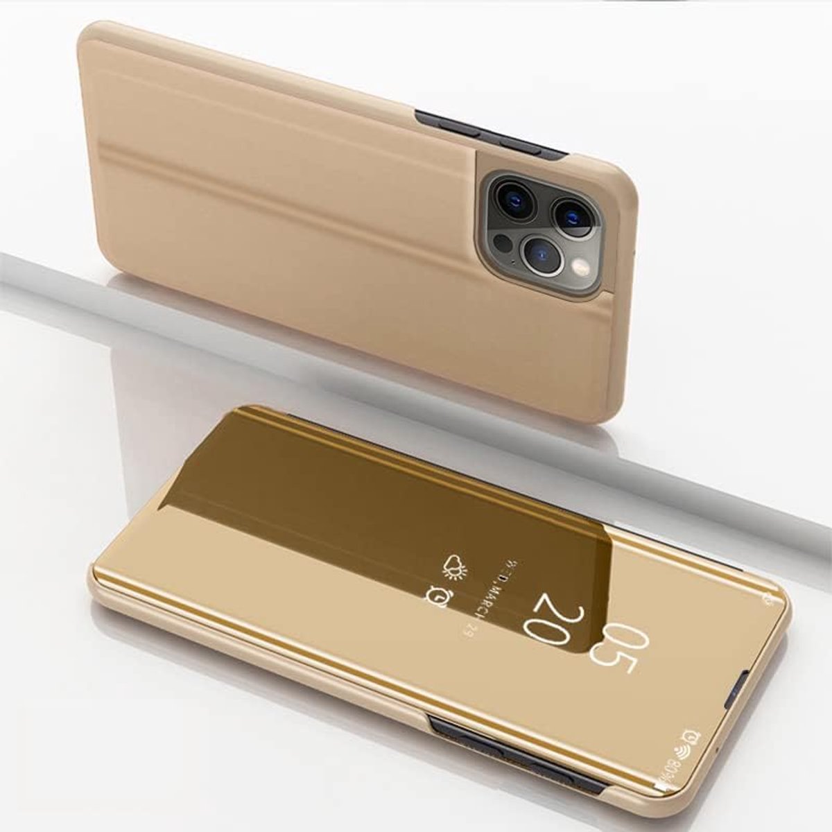 LEMAXELERS Case for Pingguo 24 Pro Max Cell Phone Case Kickstand Flip Clear View Makeup Mirror Back Soft PU Leather & - ShopVlot
