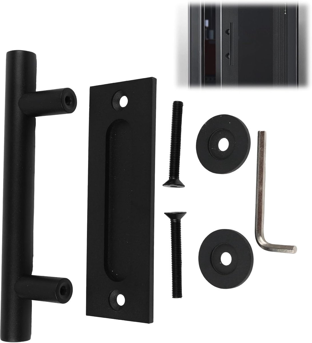 24 cm schuifdeurgreep van carbon, zwart, dubbele handgreep voor schuurdeuren, klassieke schuurdeurgreep, aluminium - ShopVlot