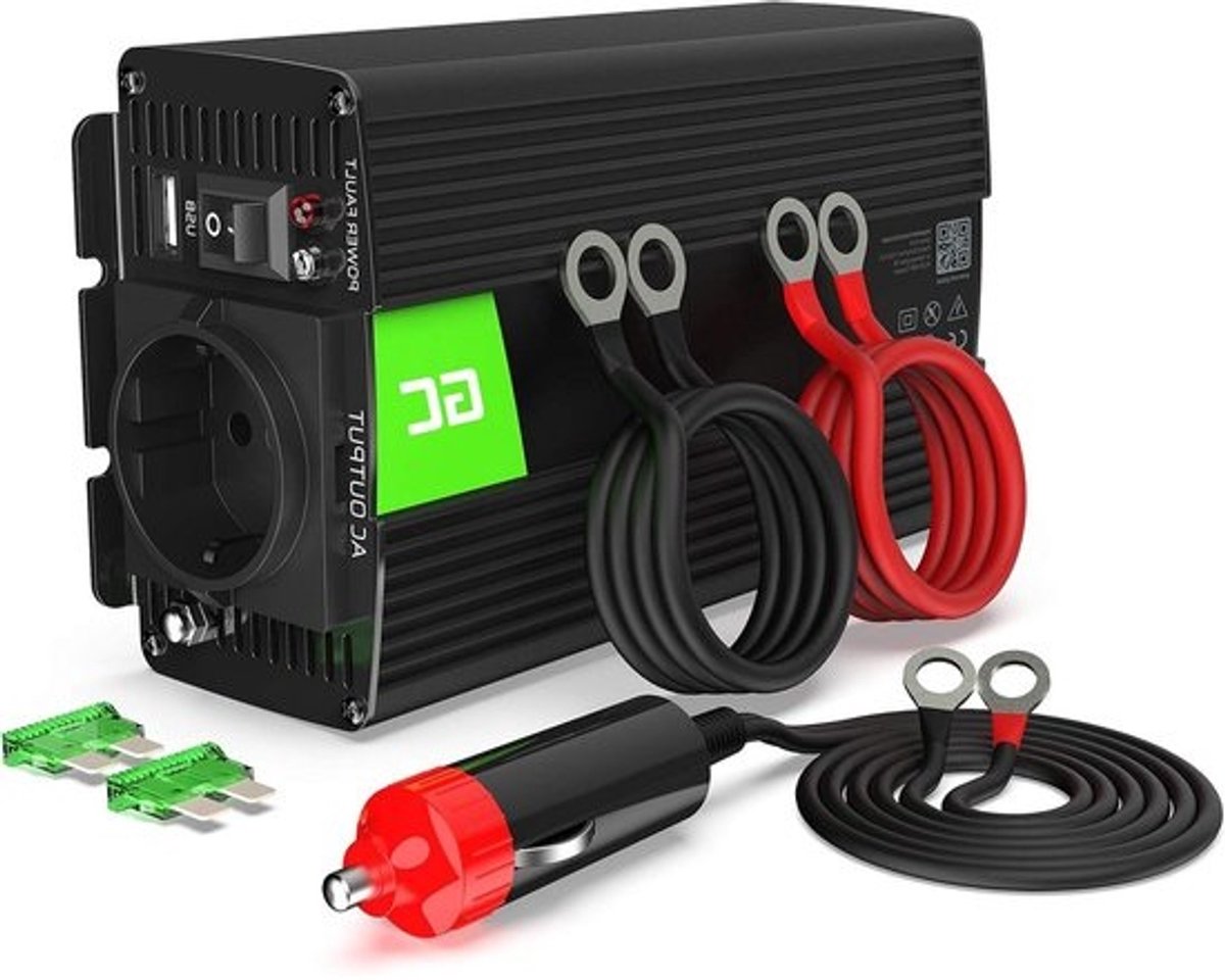 Auto-spanningsomvormer - 24V naar 230V - voor apparaten onderweg - gemodificeerde sinusgolf - 500W continu - zwart