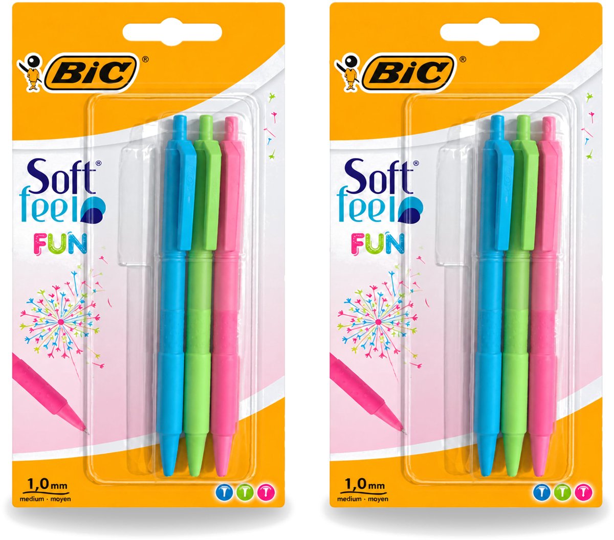 2 x BIC - Balpennen - Lichtgroen, Lichtblauw & Roze - Intrekbaar - 3 Balpennen - Voordeelverpakking - 2 stuks