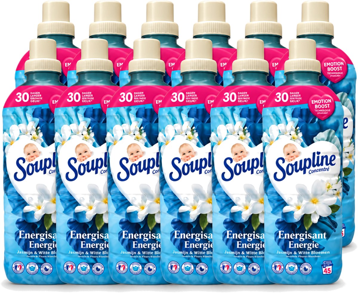 12 x Soupline – Wasverzachter – Energie Jasmijn & Witte Bloemen – 950 ml - Voordeelverpakking - 12 stuks