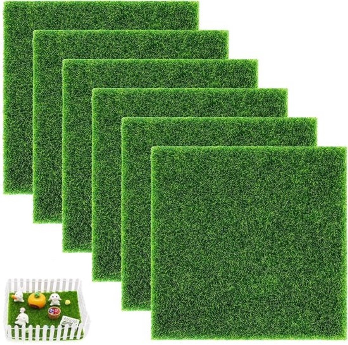 Set van 6 kunstgrasmatten voor decoratie en tuinprojecten (15x15cm)