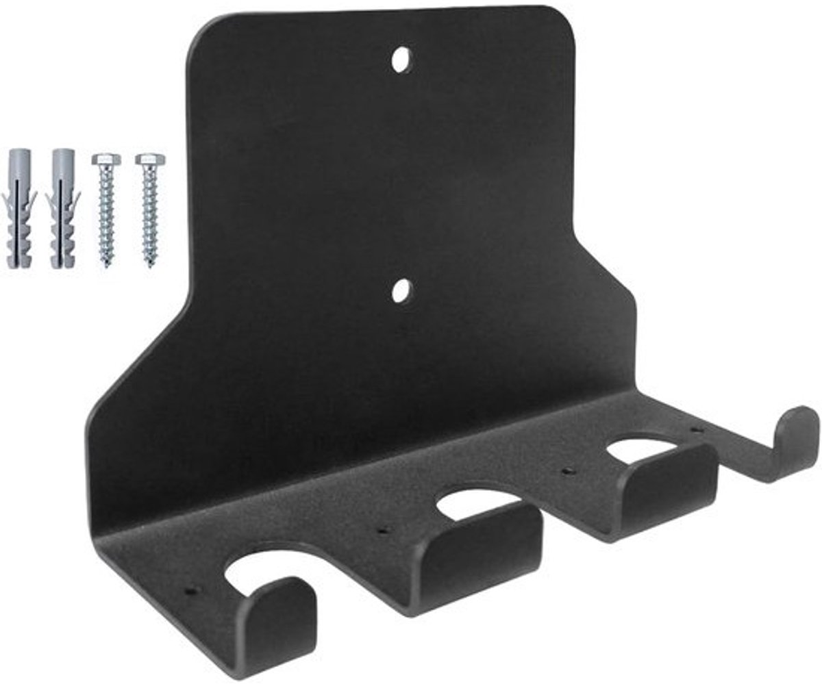 Halteropbergrek - Halterhouder wandrek - Fitnessruimte organiseren - Robuuste staalconstructie - 25.5 x 10 x 18.5 cm - Zwart