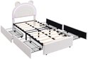 Wit kinderbed met beerhoofd hoofdbord, ledverlichting en 4 uittrekbare lades.