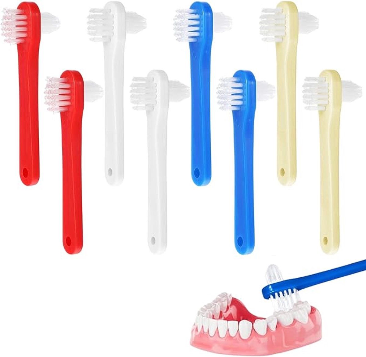 8 Stuks Protheseborstel - Dubbele Tandenborstel - Dentuurreinigingsborstels - Tandenborstel - Draagbaar - Duurzaam - Geschikt voor Kunstgebit, Nachtbeugel & Mondstuk