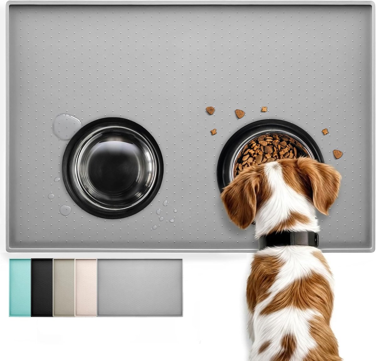 Siliconen Voerbakmat voor Hond en Kat – Waterdichte Antislip Voermat – Voor Voerbak en Waterbak – Minder Knoeien en Makkelijk Schoon te Maken – Katten en Kleine Honden – Grijs – 48 × 30 cm – 1 Stuk