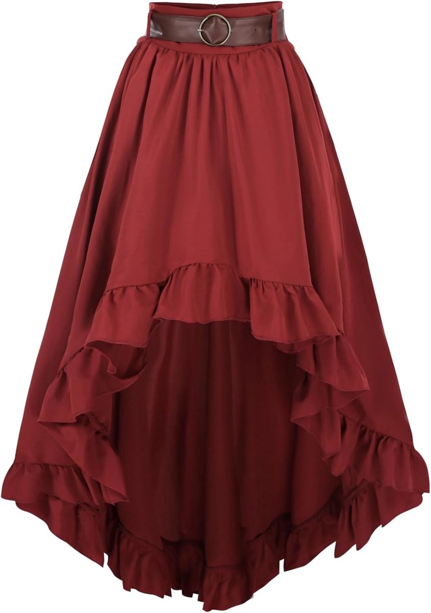 Steampunk Women's Skirt Red Knee-Length Gothic Skirt Pirate Skirt Halloween Festival Skirt - ShopVlot