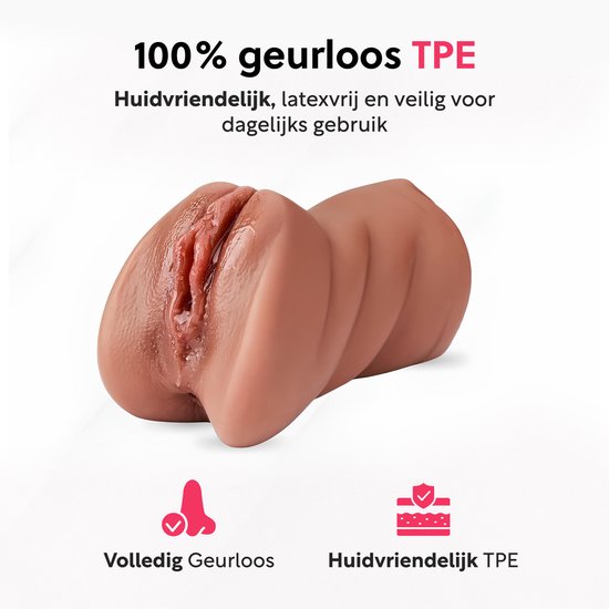 100% geurloze TPE, huidvriendelijk, latexvrij. Realistische vrouwelijke anatomie met duidelijke textuur.