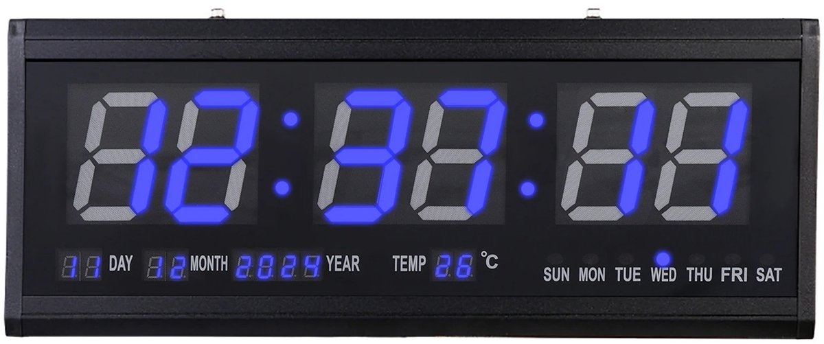 Chelsey-Store - Grote Digitale Wandklok - 12/24 uur Tijd-, Temperatuur-, Datum- en Weekweergave - LED-Klok Automatische Dimmer - 48x19 CM - Zwart