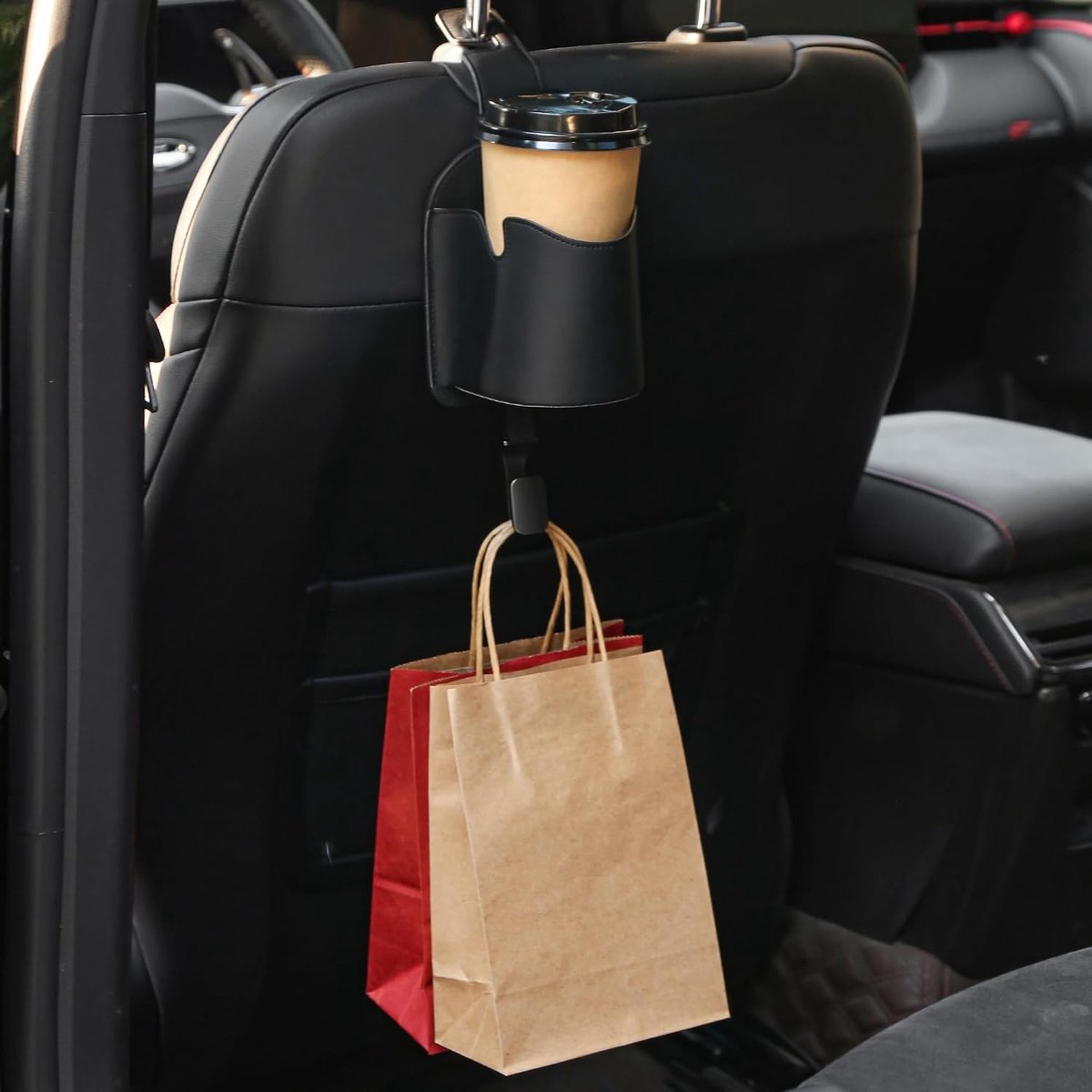 Car Seat Back Cup Holder, Multifunctional Leather Car Storage Organizer with Headrest Hook, 3-in-1 Universal Car - ShopVlot