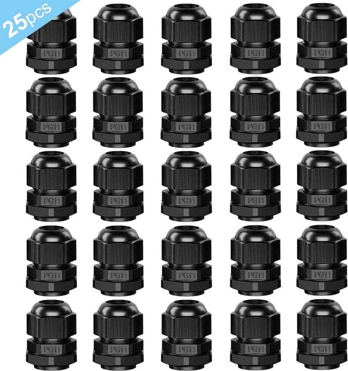 25 Pcs Premium Nylon PG11 Cable Screw Connectors, 5~10mm, Adjustable IP68 Waterproof Cable Screw Connectors - ShopVlot