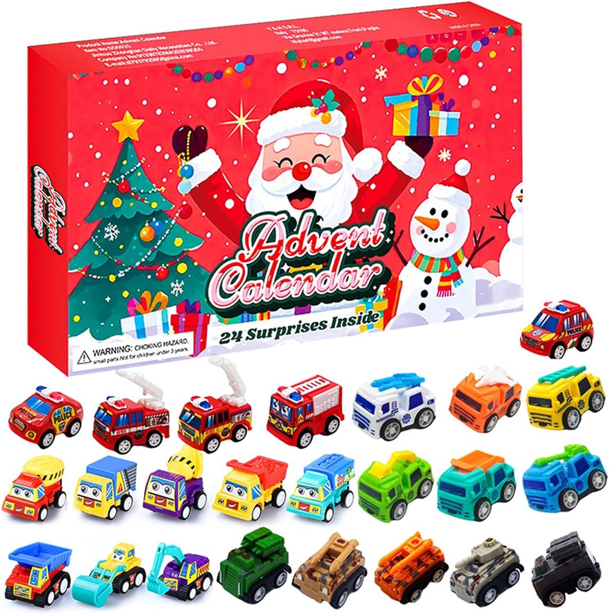 Adventskalender 2026 voor jongens- 24 dagen kerstkalender met terugtrekauto's- kerstcadeaus- adventskalender met auto's voor peuters en jongens
