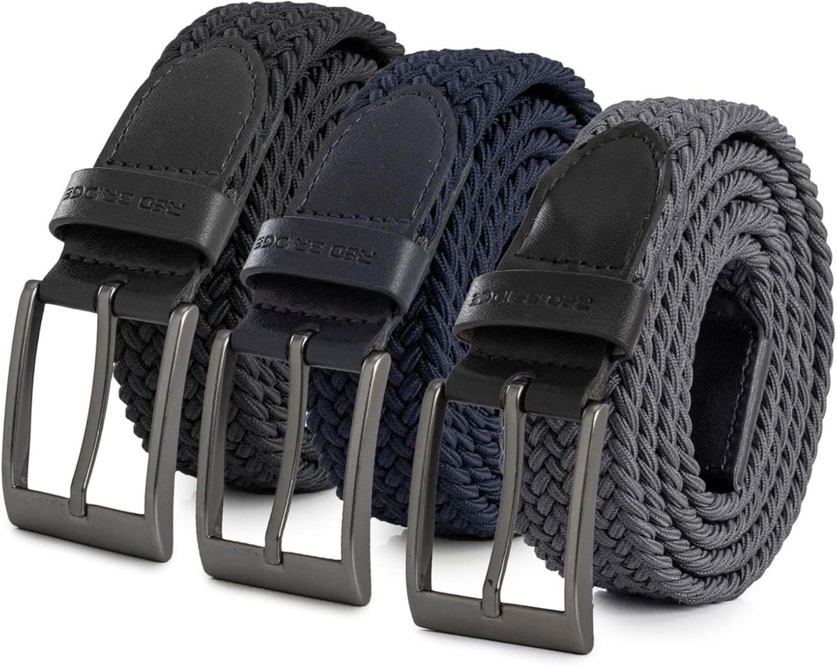 Redbridge Elastic braided belt with metal clasp, flexible fabric belt in set of 3 - ShopVlot