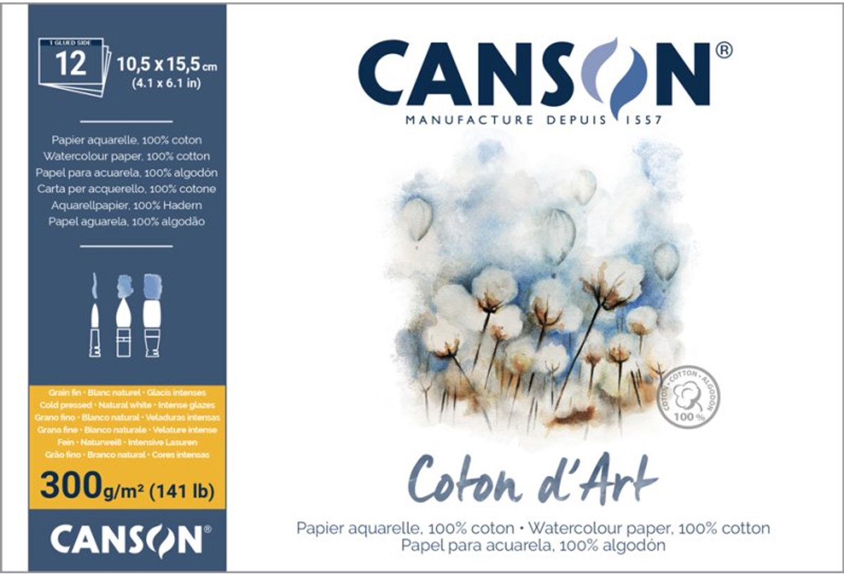 CANSON aquarelblok Coton Art, 230×310 mm, 300 g/m², 12 vel